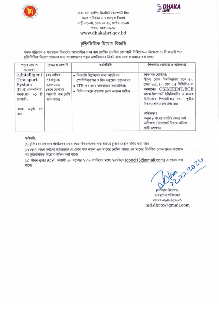 Road Transport and Highways Division Job Circular 2023